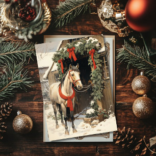 Christmas Farmhouse with Horse Stables Flat Card