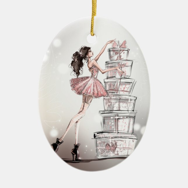 Christmas Fashion Illustration Ceramic Ornament (Front)