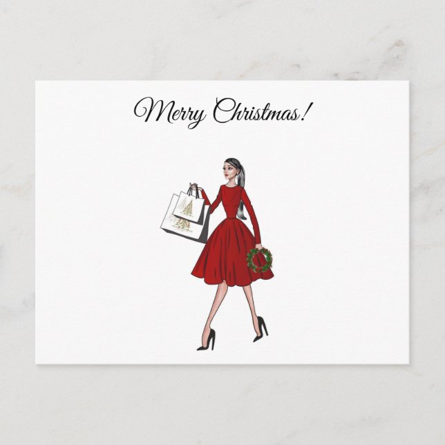 Christmas Fashion Illustration Postcard (Front)