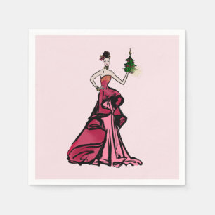 Christmas Fashion Illustration with tree Napkin