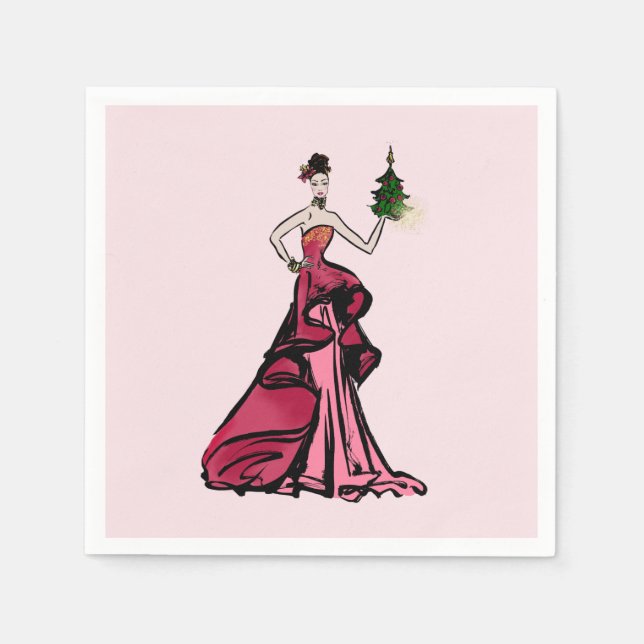 Christmas Fashion Illustration with tree Napkin (Front)