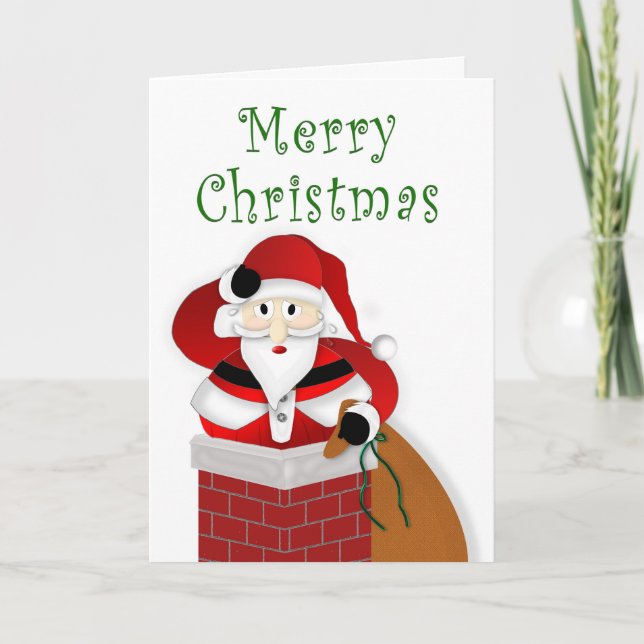 Christmas,  Fat Santa Trying to go down Chimney Card (Front)