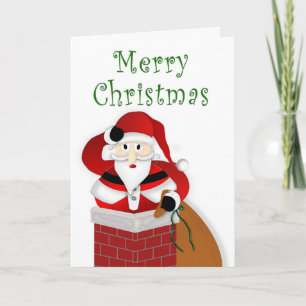 Christmas, Fat Santa Trying to go down Chimney Card
