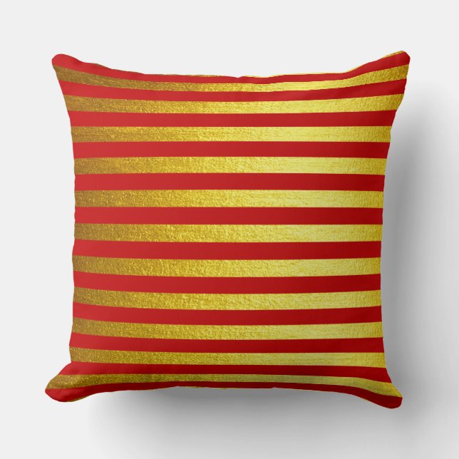 Christmas Faux Gold Red Striped Throw Pillow (Front)