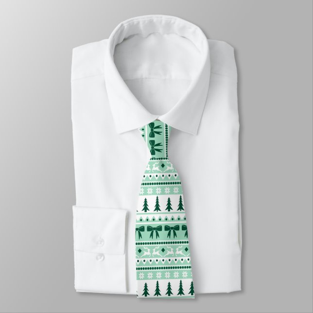 Christmas Faux Sweater Knit Pattern in Mint Green Tie (Tied)
