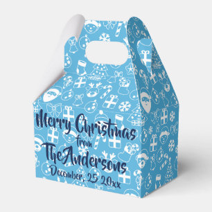 Christmas Favourites Blue Santa Elf Snowman Patter Favour Box