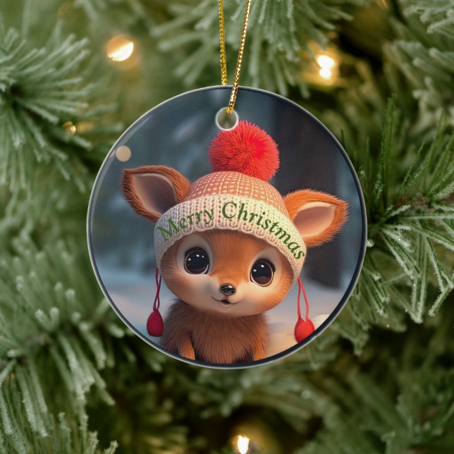 Christmas Fawn Ceramic Ornament (Tree)