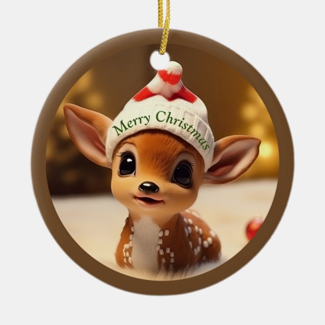 Christmas Fawn Ceramic Ornament (Front)
