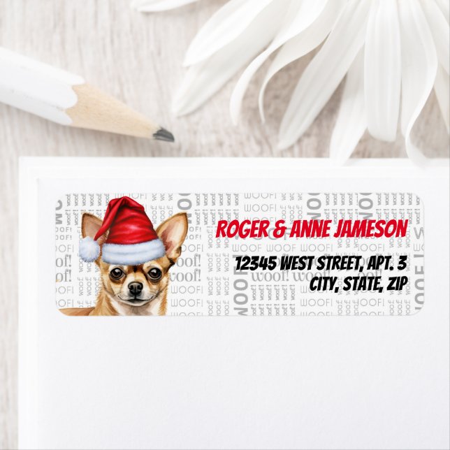 Christmas Fawn Chihuahua Santa Dog Return Address Label (Insitu)