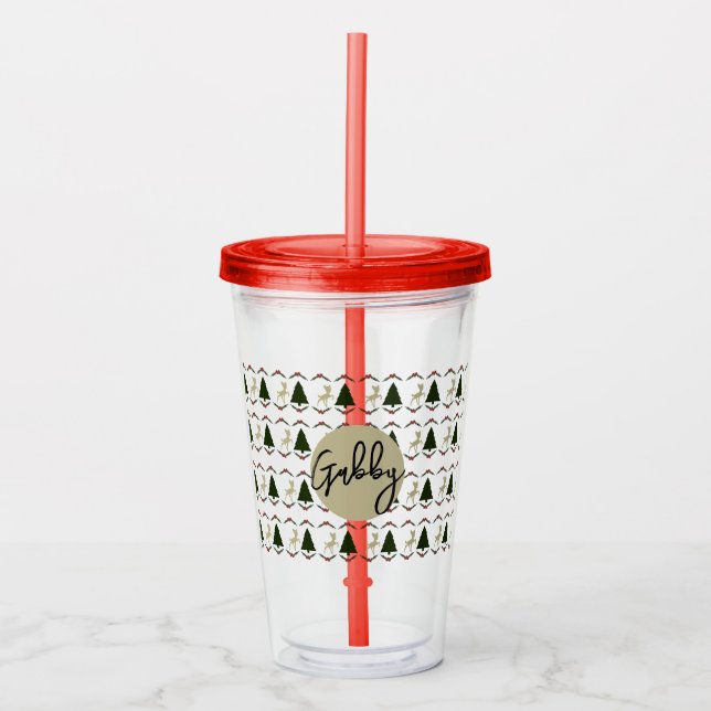 Christmas Fawn Plastic Cup with straw  (Front)