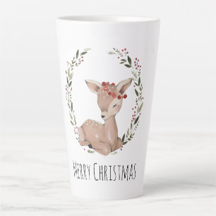Christmas Fawn Wreath Customisable Latte Mug