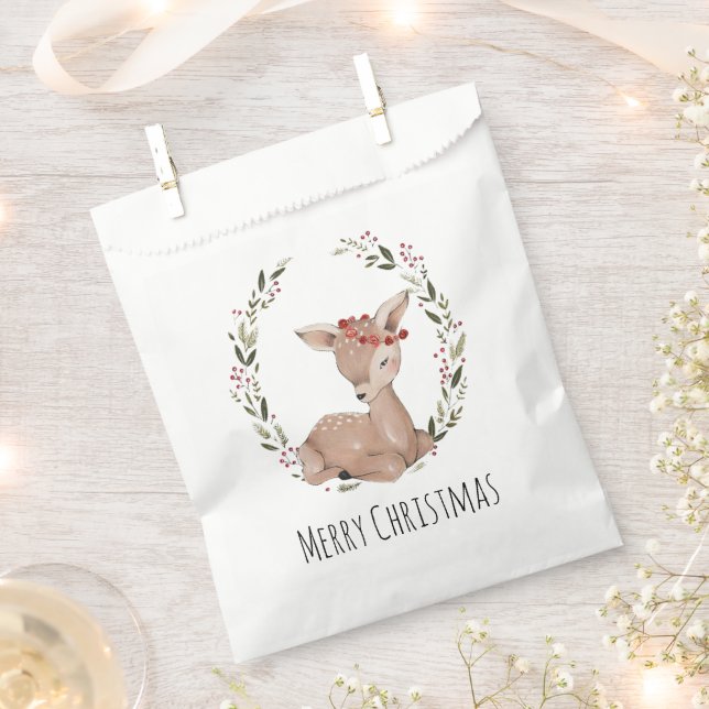 Christmas Fawn Wreath  Favour Bag (Clipped)