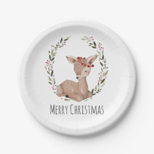 Christmas Fawn Wreath Paper Plate