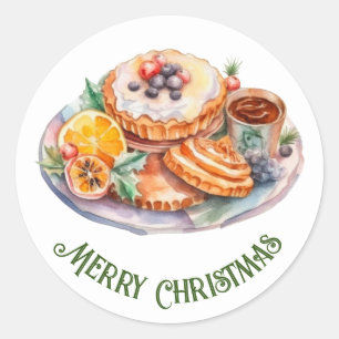 Christmas Feast Watercolor  Classic Round Sticker