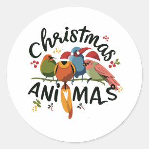 Christmas Feathered Friends Parting On A Twig Classic Round Sticker