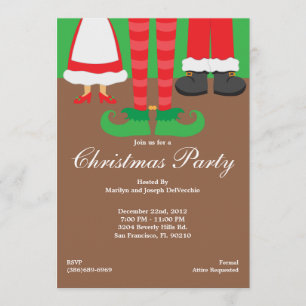 Christmas Feet, Santa, Elf and Mrs. Claus Holiday Invitation