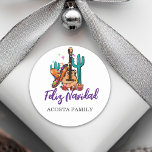 Christmas Feliz Navidad Cactus Sombrero  Classic Round Sticker<br><div class="desc">This design may be personalised in the area provided by changing the photo and/or text. Or it can be customised by clicking Personalise this Template and then choosing the click to customise further option and delete or change the colour of the background, add text, change the text colour or style,...</div>
