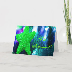 Christmas Feliz Navidad Green Star III Holiday Card