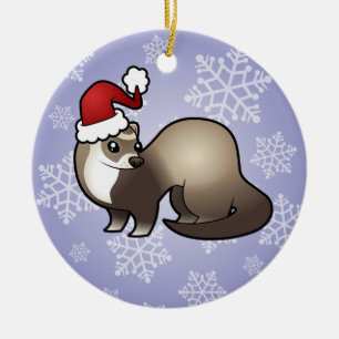 Christmas Ferret Ceramic Ornament