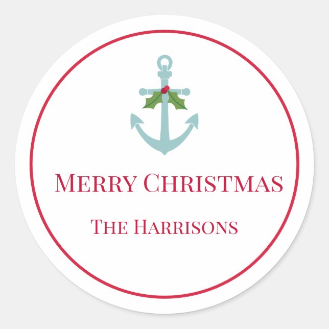 Christmas Festive Anchor Round Sticker (Front)