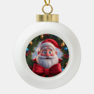 Christmas Festive Cartoon Santa Claus Ceramic Ball Christmas Ornament