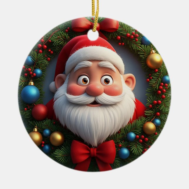 Christmas Festive Cartoon Santa Claus Ceramic Ornament (Front)