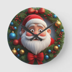 Christmas Festive Cartoon Santa Claus Round Clock
