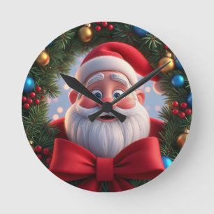 Christmas Festive Cartoon Santa Claus Round Clock
