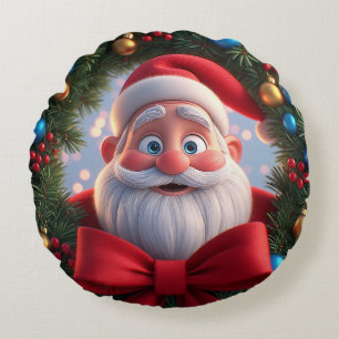 Christmas Festive Cartoon Santa Claus Round Cushion