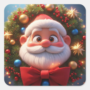 Christmas Festive Cartoon Santa Claus Square Sticker