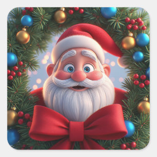 Christmas Festive Cartoon Santa Claus Square Sticker
