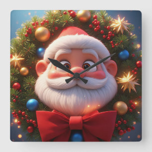 Christmas Festive Cartoon Santa Claus Square Wall Clock