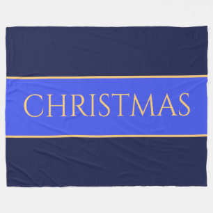 CHRISTMAS Festive Chic Elegant Blue Navy Stripes Fleece Blanket
