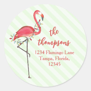 Christmas Festive Cute Flamingo String Lights  Classic Round Sticker