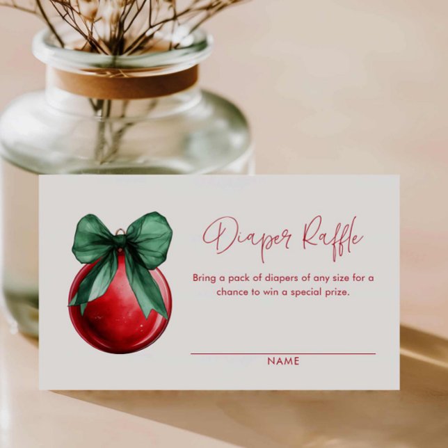 Christmas Festive Diaper Raffle Ticket Enclosure Card (Christmas Red and Green Diaper Raffle Ticket)