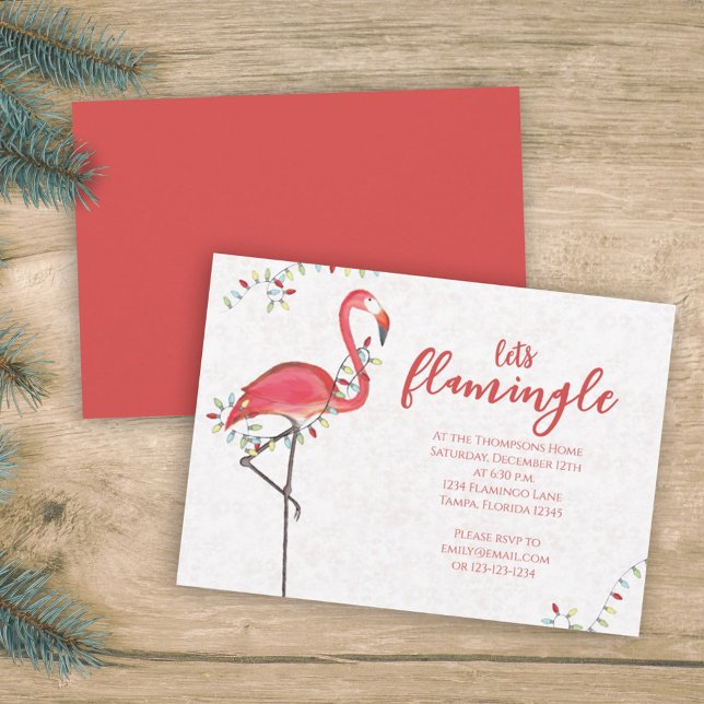 Christmas Festive Flamingo Holiday String Lights Invitation (Creator Uploaded)