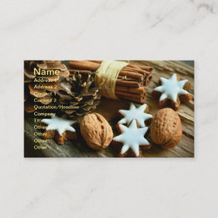 Christmas Festive Food. Cinnamon, Nuts and Stars Business Card