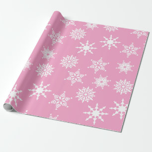 Christmas Festive Girly Pink Snowflakes Stars   Wrapping Paper