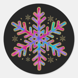 Christmas Festive Glitter Colourful Snowflake Classic Round Sticker