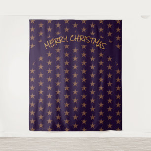 Christmas   Festive   Gold Stars   Purple Backdrop Tapestry