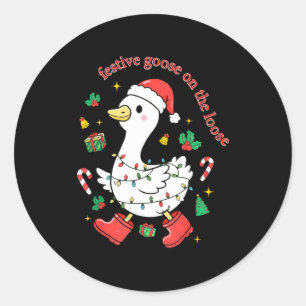 Christmas Festive Goose On The Loose Silly Goose X Classic Round Sticker