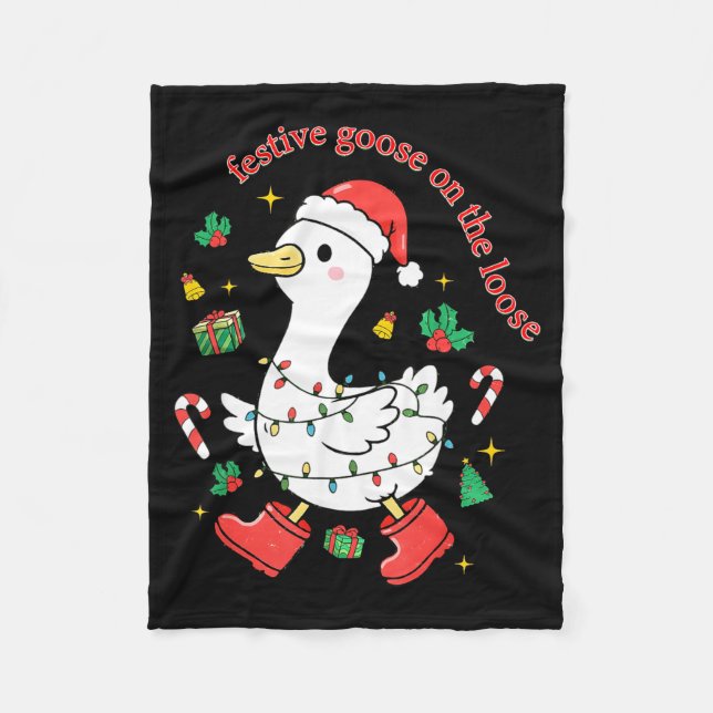 Christmas Festive Goose On The Loose Silly Goose X Fleece Blanket (Front)