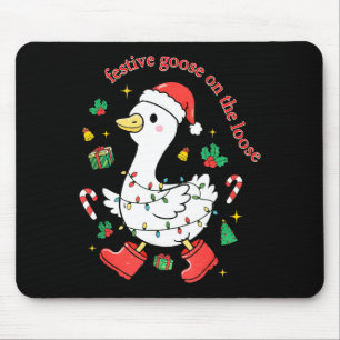 Christmas Festive Goose On The Loose Silly Goose X Mouse Pad