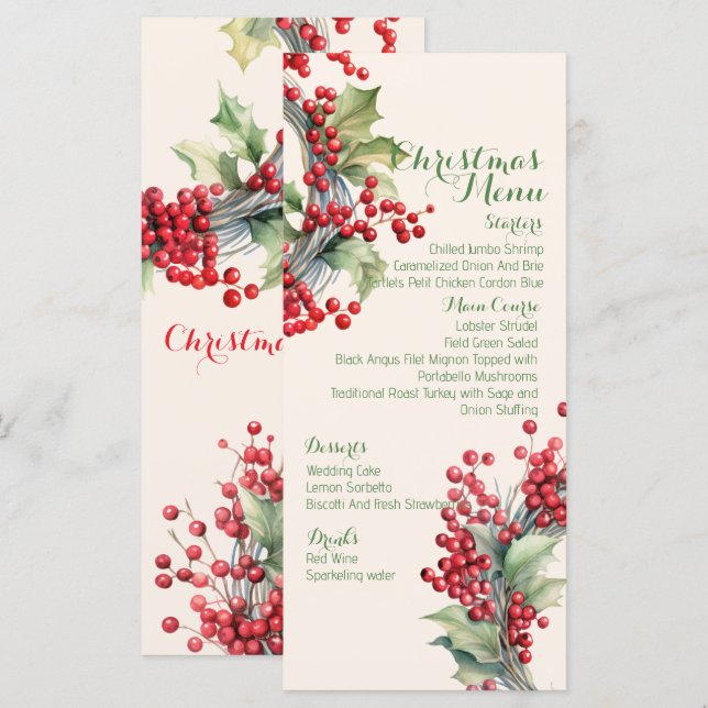 Christmas Festive Holiday Dinner Party  Menu (Front/Back)