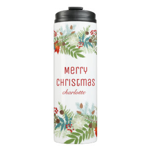 Christmas Festive Holiday Floral Personalised Thermal Tumbler
