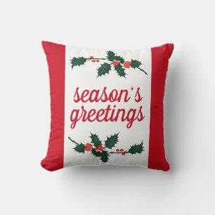 Christmas Festive Holly Berries Season's Greetings Cushion