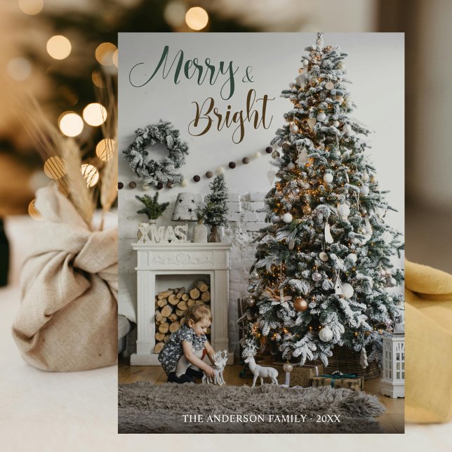 Christmas Festive Interior Tree Merry Bright Photo Holiday Card (Creator Uploaded)
