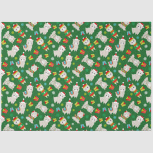 Christmas Festive Llamas on Green Tissue Paper