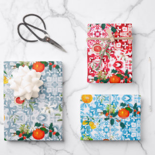 Christmas,festive,mistletoe,mediterranean tiles, wrapping paper sheet