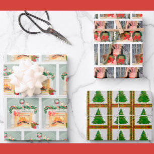 Christmas Festive Mix Fireplace I Tree I Geese Wrapping Paper Sheet